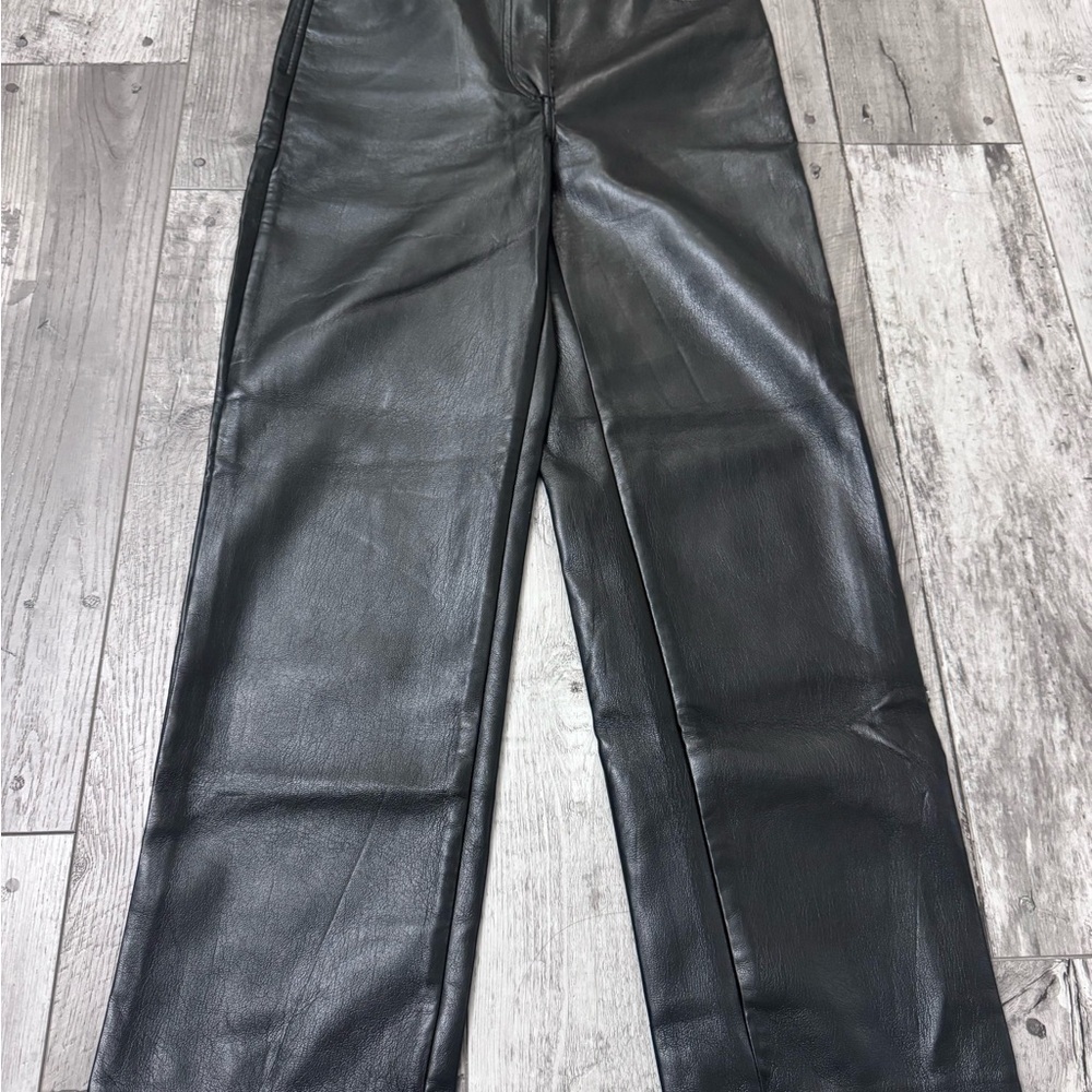 Aritzia Wilfred The Melina Full Length Vegan Faux Leather Straight Pants Black 4 - Picture 2 of 12